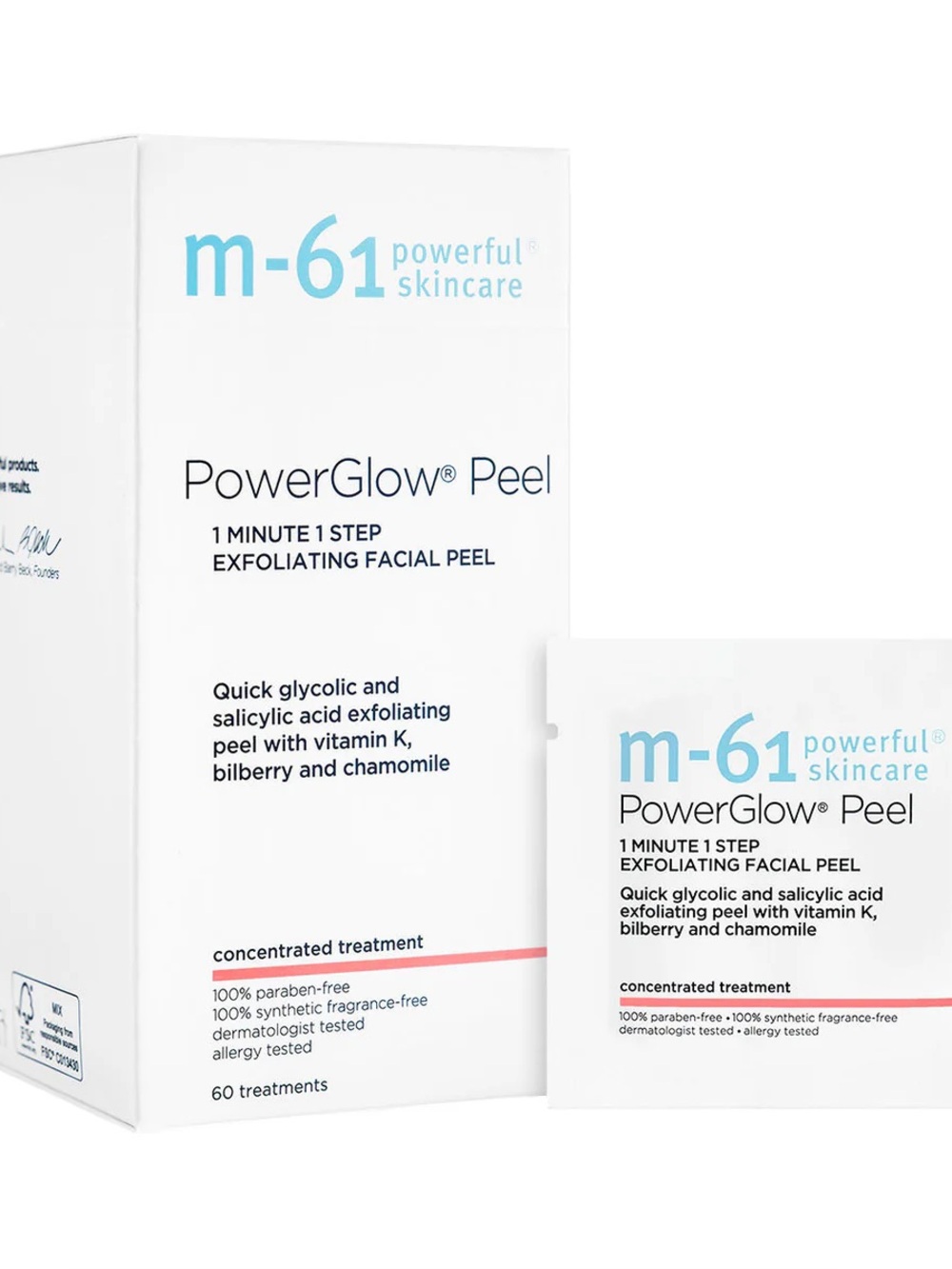 M-61 Powerglow Peel 1 Minute/1 Step Exfoliating Facial Peel 60 Treatments New